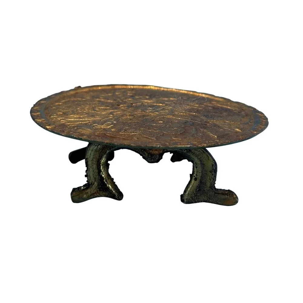 VTG Miniature Etched Floral‎ Brass Dollhouse Pedestal Table Alter Stand India